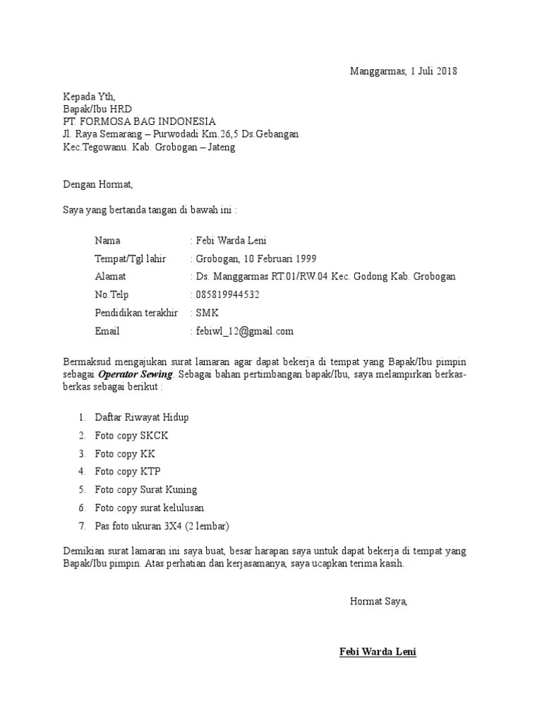 Contoh surat lamaran kerja pada saat anda ingin melamar pekerjaan . Melamar Pekerjaan Contoh Surat Lamaran Kerja Di Pabrik Garmen Nusagates