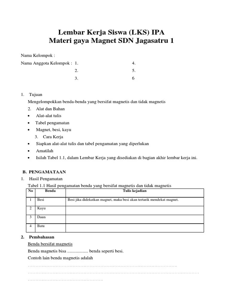 Soal tematik kelas 1 sd tema 5 pengalamanku . Lks Ipa Kelas 5 Magnet Pdf