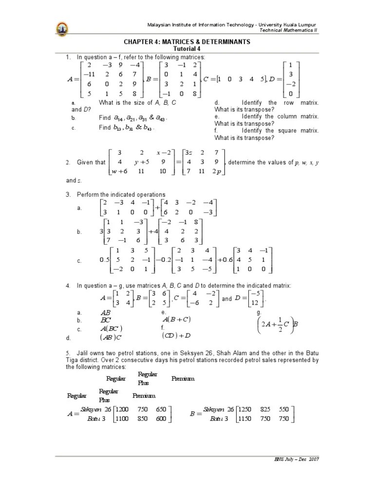 Tutorial 4 Matrix | PDF | Matrix (Mathematics) | Theoretical Physics