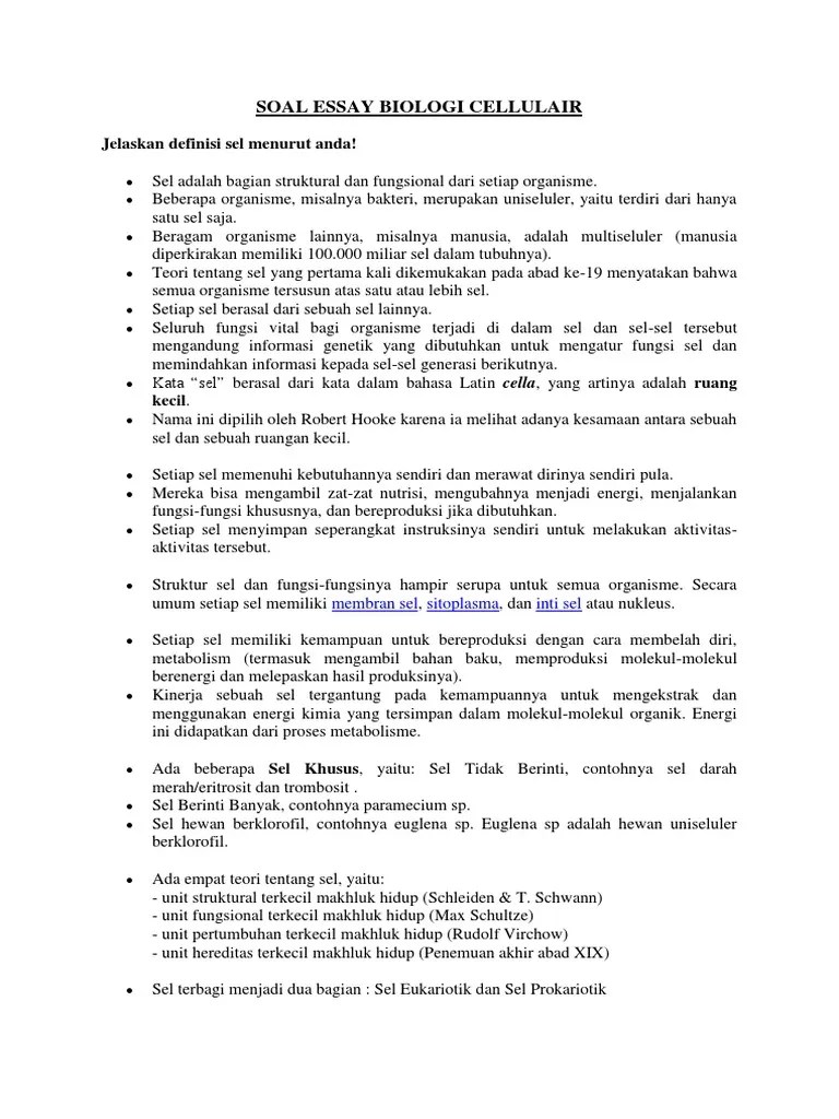 3.6.2 menerapkan konsep pautan, pautan seks, pindah silang, gagal berpisah, dan gen letal dalam menyelesaikan persoalan dengan latihan soal. Soal Essay Biologi Cellulair Pdf