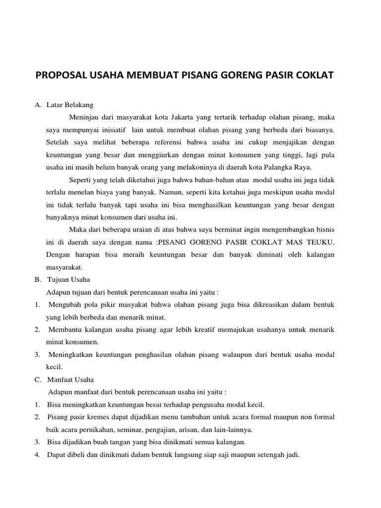 Proposal usaha kripik pisang coklat penyusun : Proposal Usaha Membuat Pisang Goreng Pasir Coklat Pdf