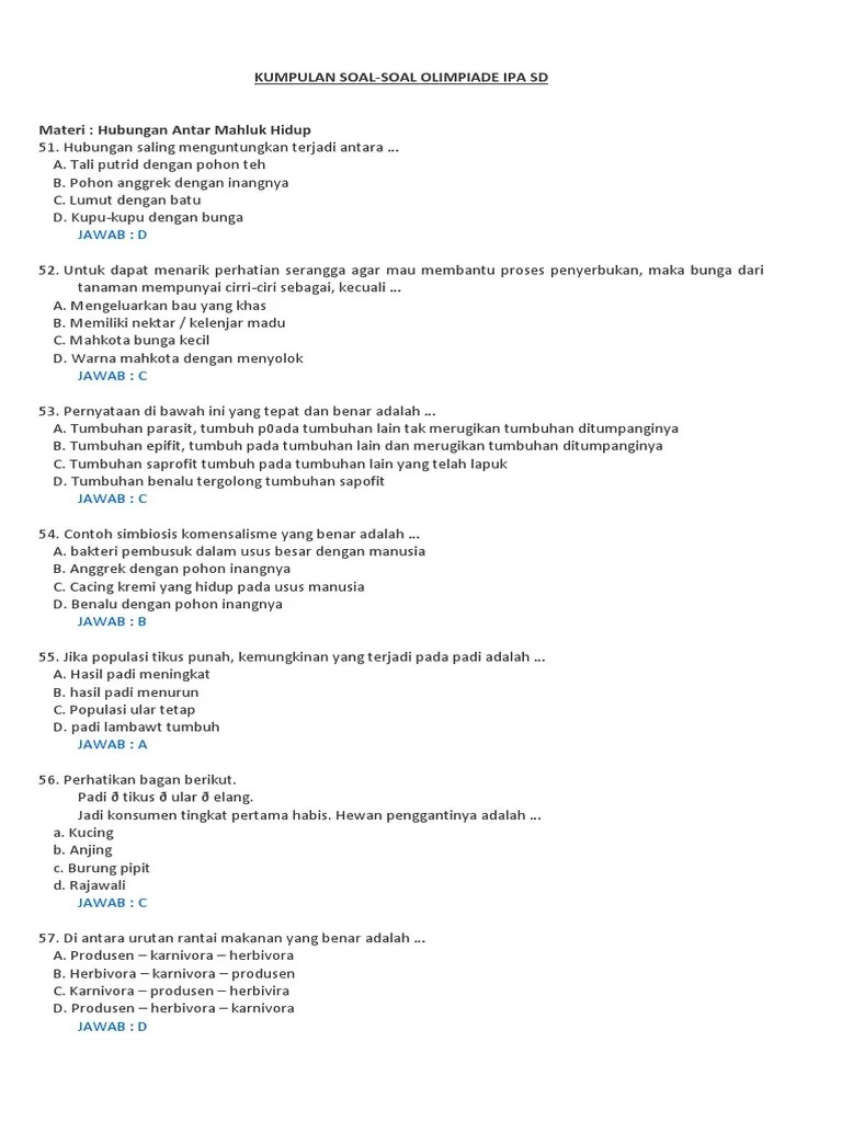 Kumpulan Soal-Soal Olimpiade Ipa SD | PDF