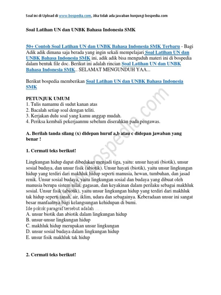 Prediksi materi soal unbk bahasa indonesia sma smk dan . Contoh Soal Unbk Smk 2020 Bahasa Indonesia Beserta Jawabannya Beinyu Com