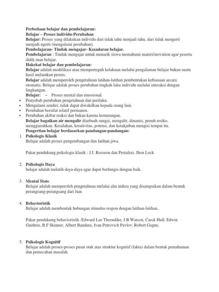 Perbedaan Belajar Dan Pembelajaran | PDF