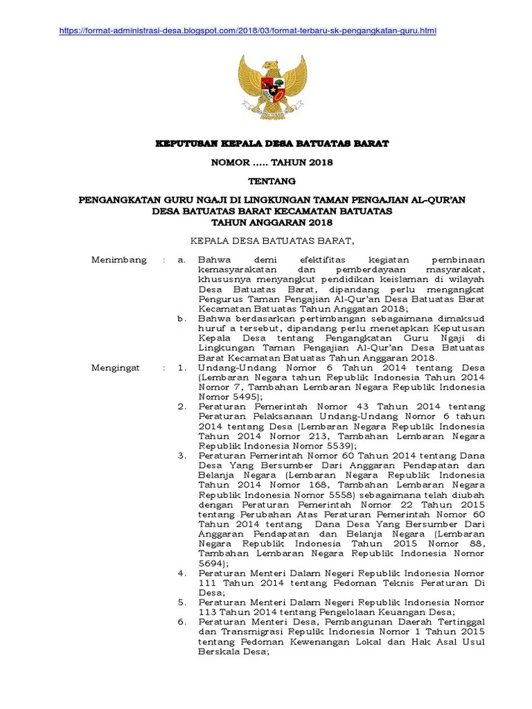 Yuk simak contoh surat tugas imam masjid. Format Baru Sk Pengangkatan Guru Ngaji Tpq Desa Pdf