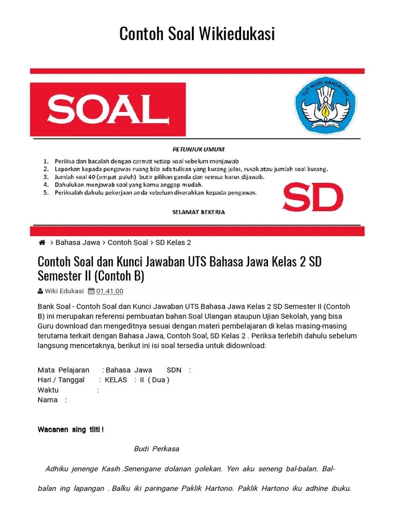 Watch & download materi bahasa jawa kelas 7 semester 1 k13 mp4 and mp3 now. Soal Bahasa Jawa Kelas 7 Semester 1 Dan Kunci Jawaban Masnurul