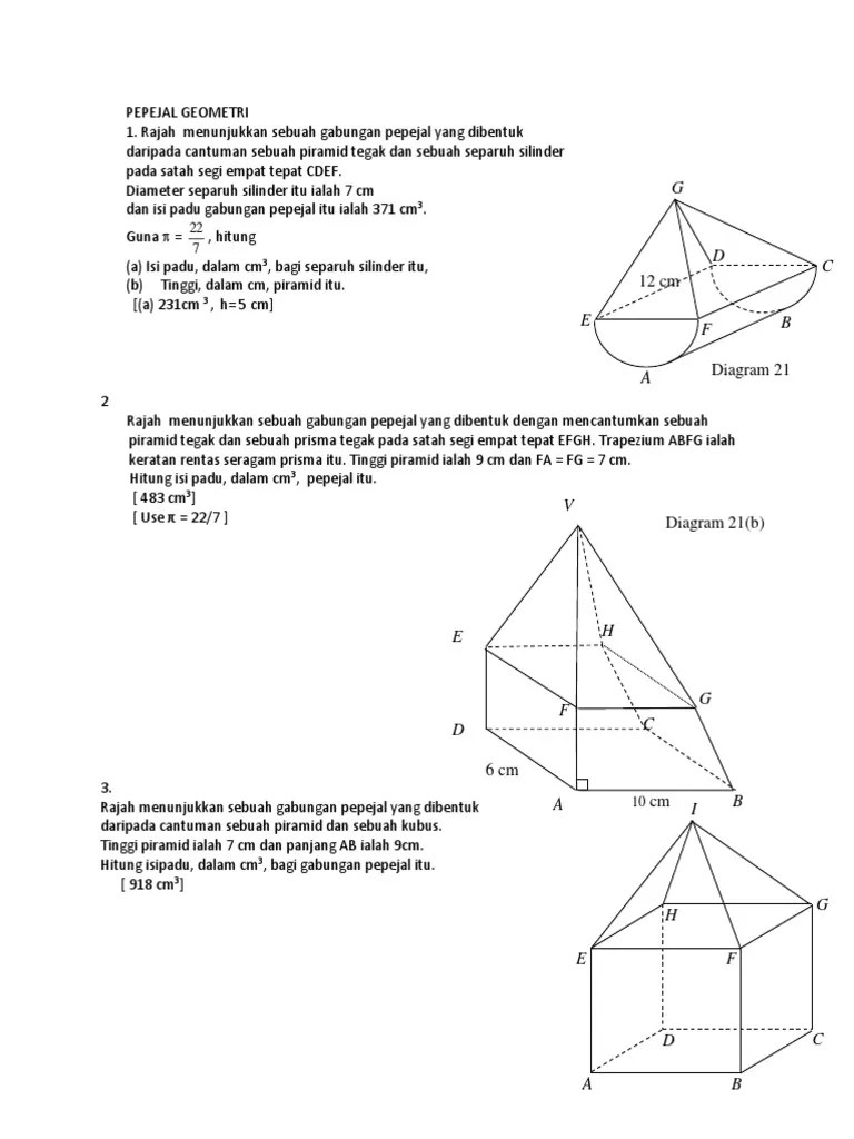 Rajah di bawah menunjukkan separuh silinder. Pepejal Geometri Pdf