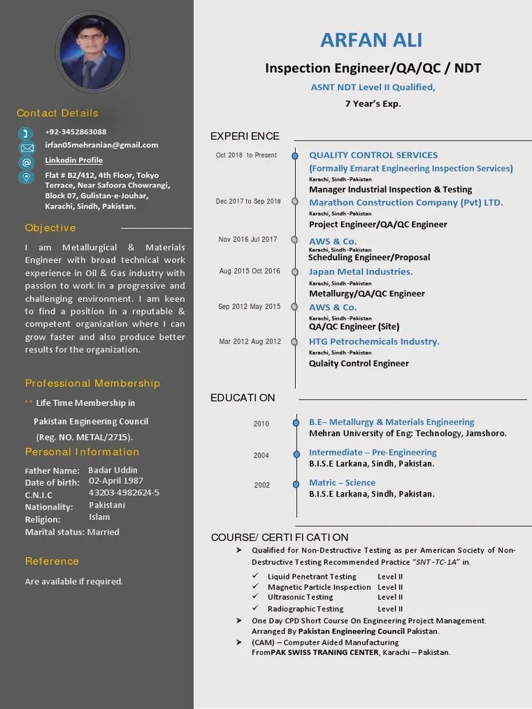 Arfan Ali Cv Nondestructive Testing Engineer