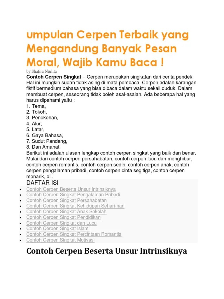 Umpulan Cerpen Terbaik Yang Mengandung Banyak Pesan Moral Bangsa | PDF