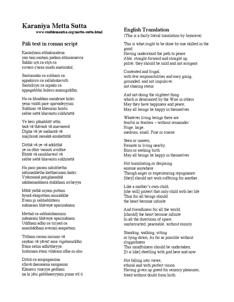 Metta Sutta Pāli Text In Roman Script | PDF | Indian Religions ...