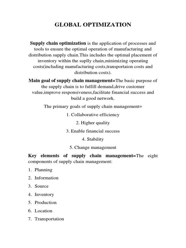 Global Optimization: Supply Chain Optimization Is The Application Of ...
