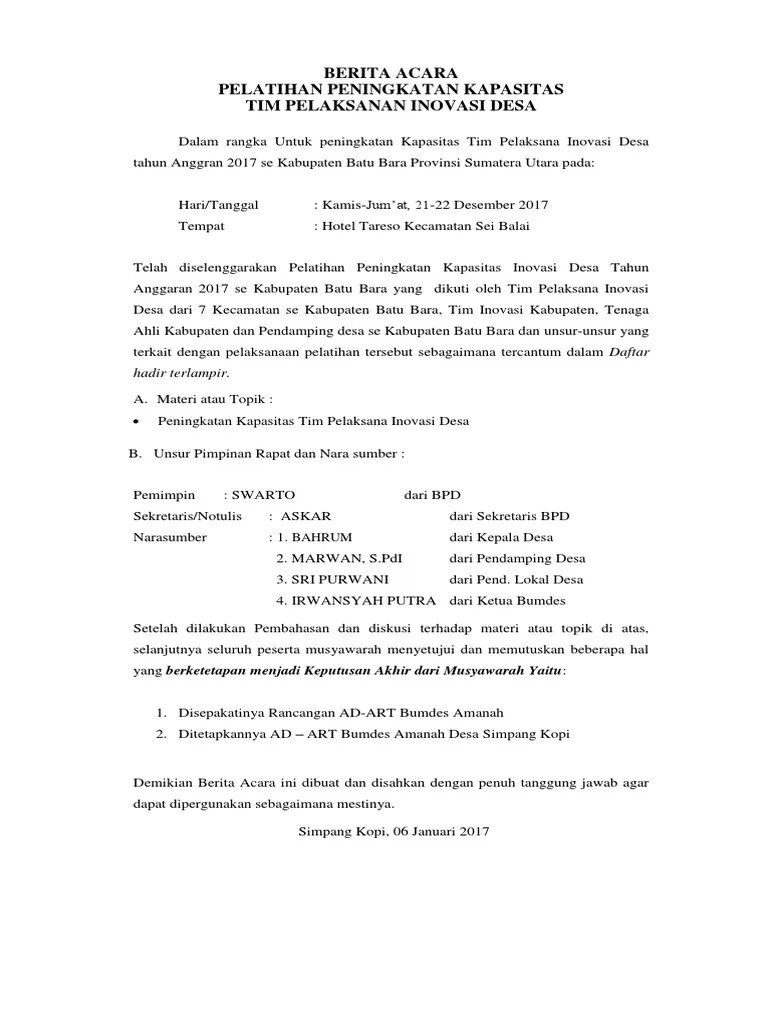 Berita Acara Pelatihan Tpid | PDF