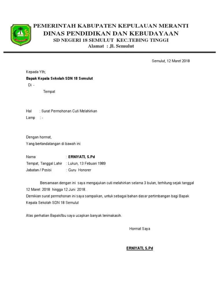Contoh surat izin cuti melahirkan. Cuti Melahirkan