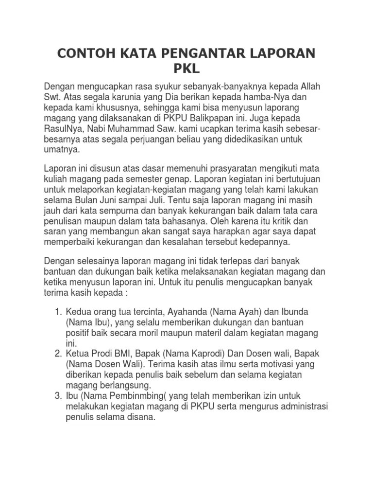 Contoh Kata Pengantar Pada Laporan Pkl Seputar Laporan Cute766