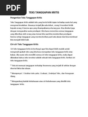 33 Contoh Soal Teks Tanggapan Kritis Pg Beserta Jawabannya Yang bukan ciri ciri teks tanggapan kritis adalah.