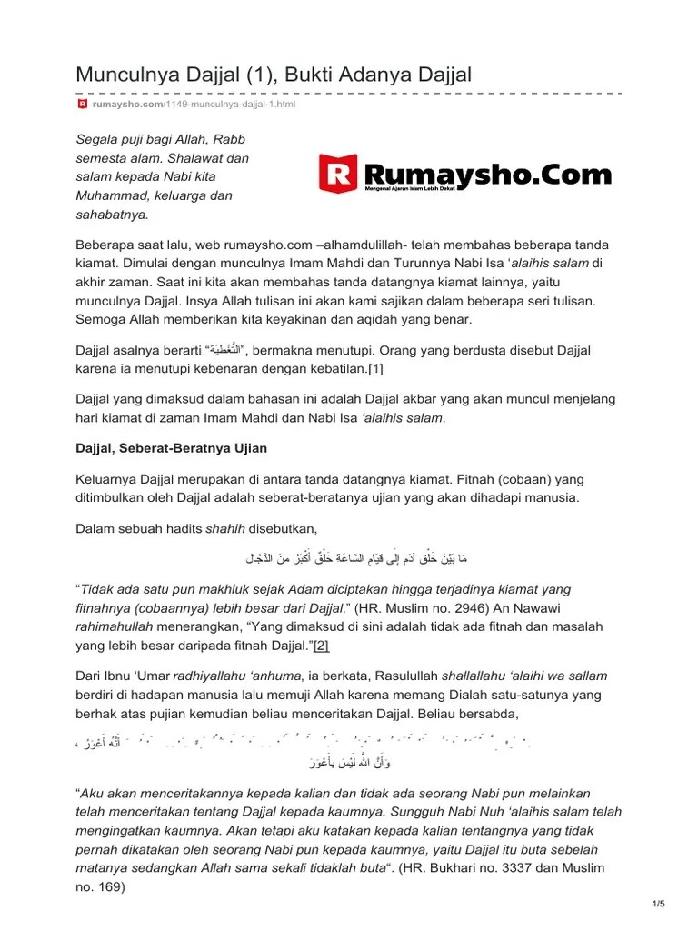 Munculnya Dajjal 1 Bukti Adanya Dajjal | PDF