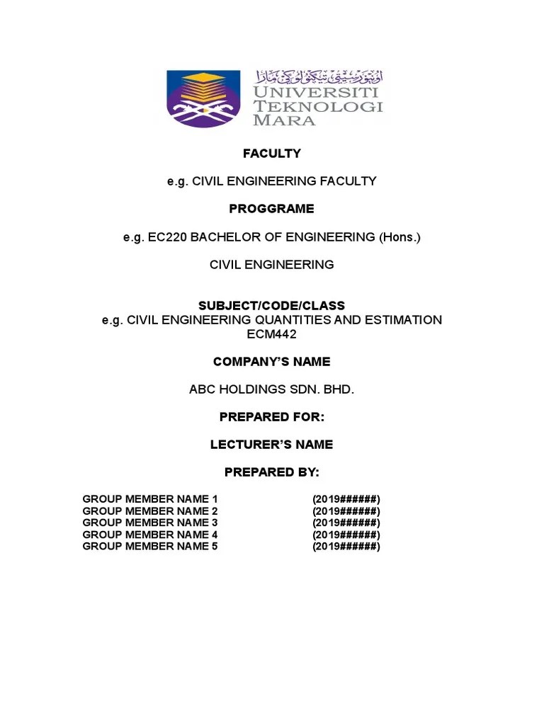 Cover page should include uitm logo, report title, name, student number and . Front Page Of Uitm Format Pdf