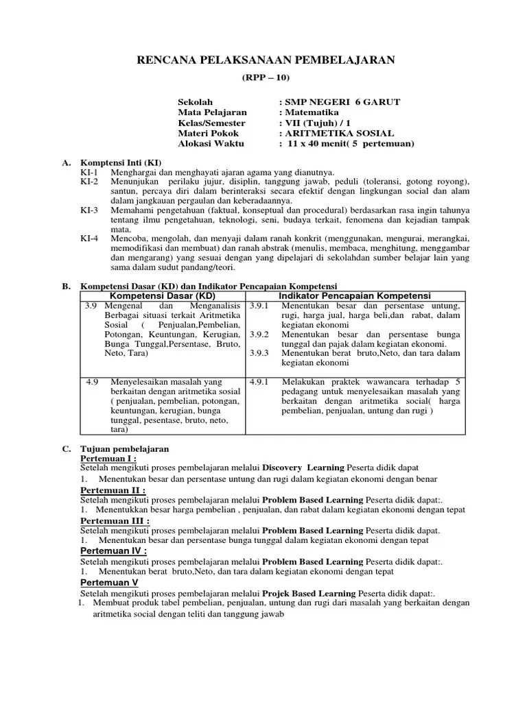 Tersedia pada lks sulit dipahami jika dibandingkan dengan contoh soal yang. Rpp Kd 3 9 Aritmetika Sosial New Pdf