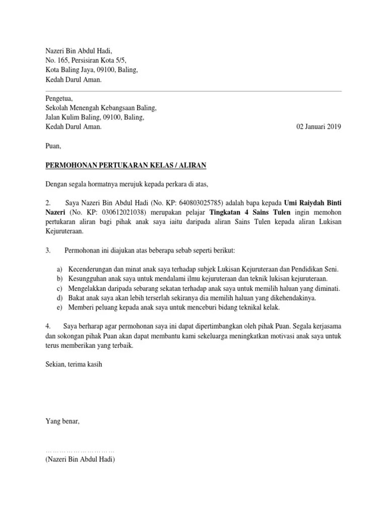 Surat permohonan pertukaran tempat kerja kerajaan. Surat Rasmi Permohonan Pertukaran Kelas Pdf