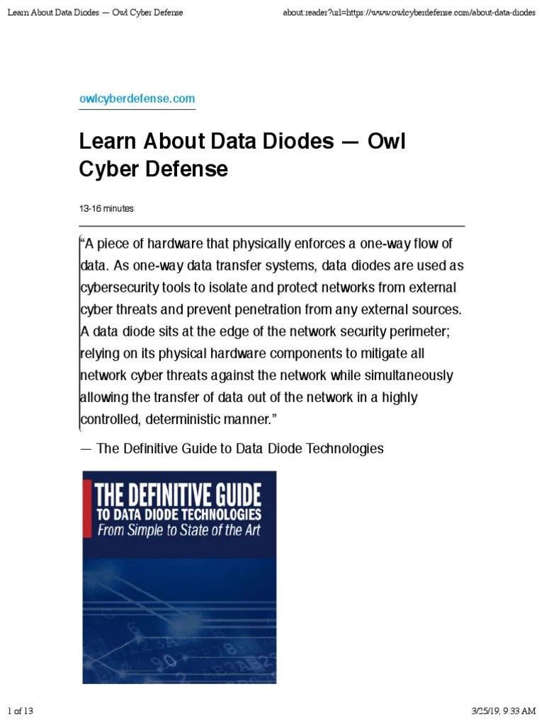 Learn About Data Diodes Owl Cyber Defense 13 16 Minutes