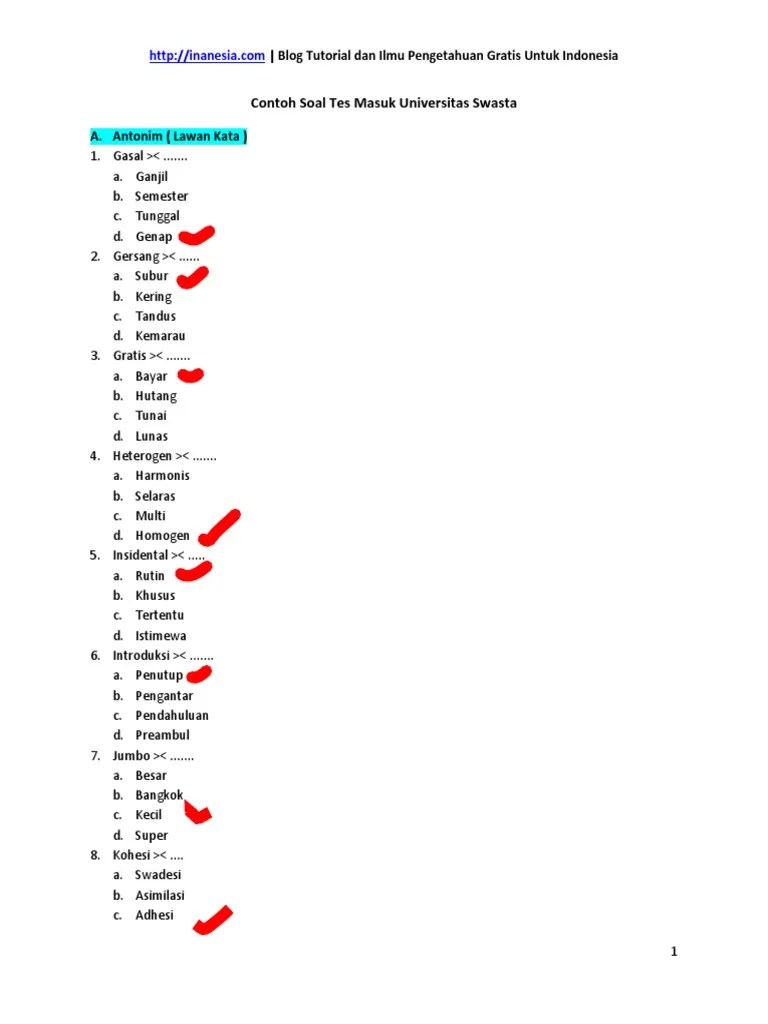 Maybe you would like to learn more about one of these? Contoh Soal Tes Masuk Kuliah Swasta Contoh Soal Terbaru