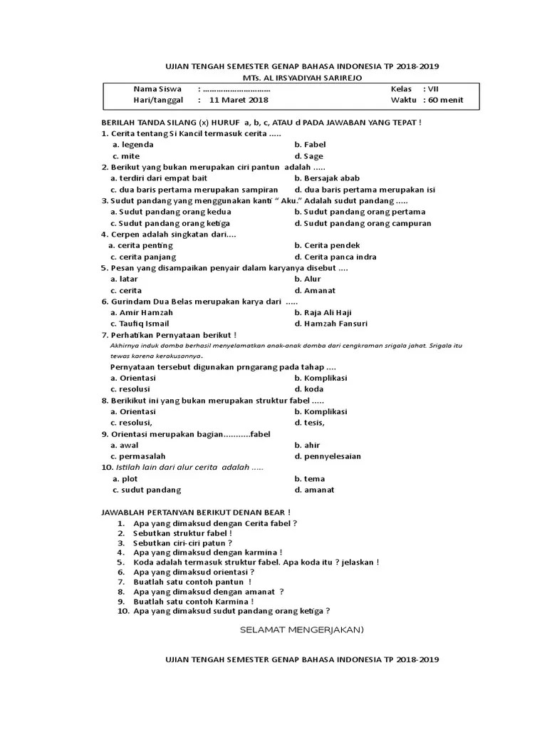 Keempat bagian tersebut, yaitu orientasi adalah bagian awal dari suatu cerita yang berisi pengenalan tokoh, . Uts Smester Genap 2019 Pdf