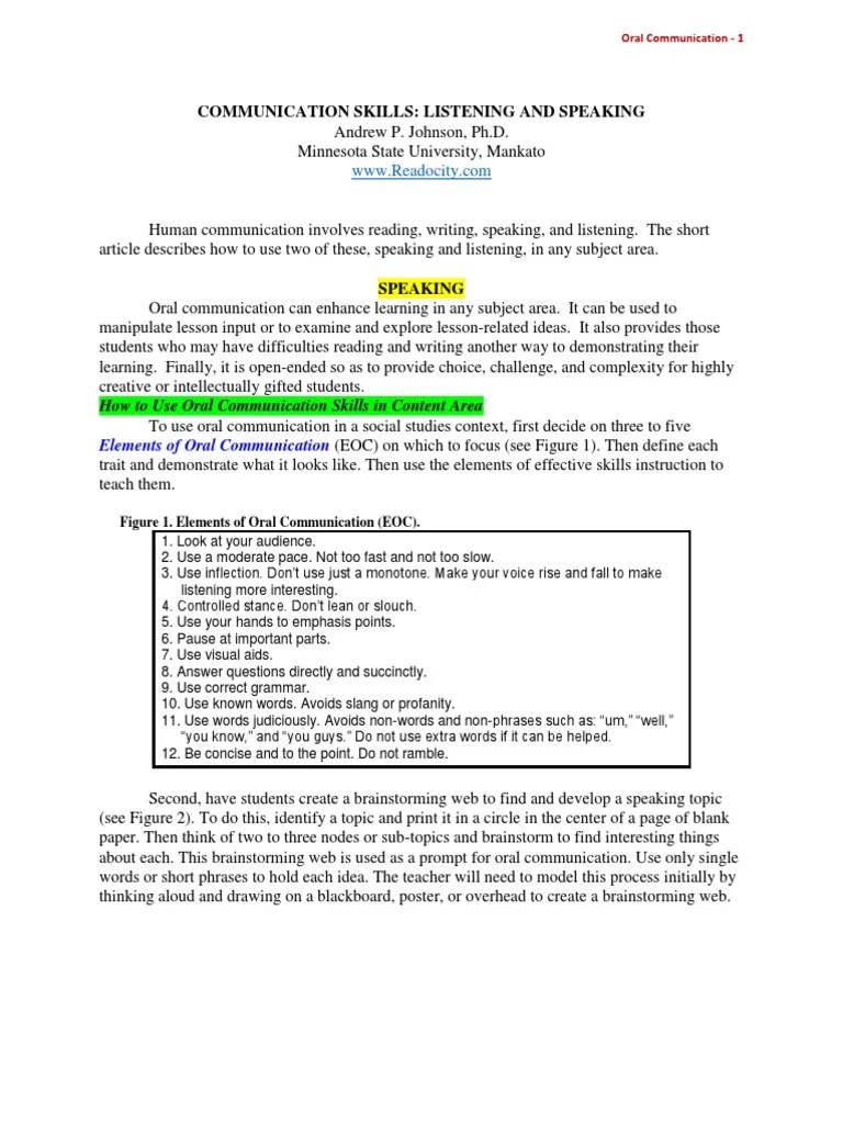 Communication Skills Speaking And Listen PDF | PDF | Brainstorming | Nonverbal Communication