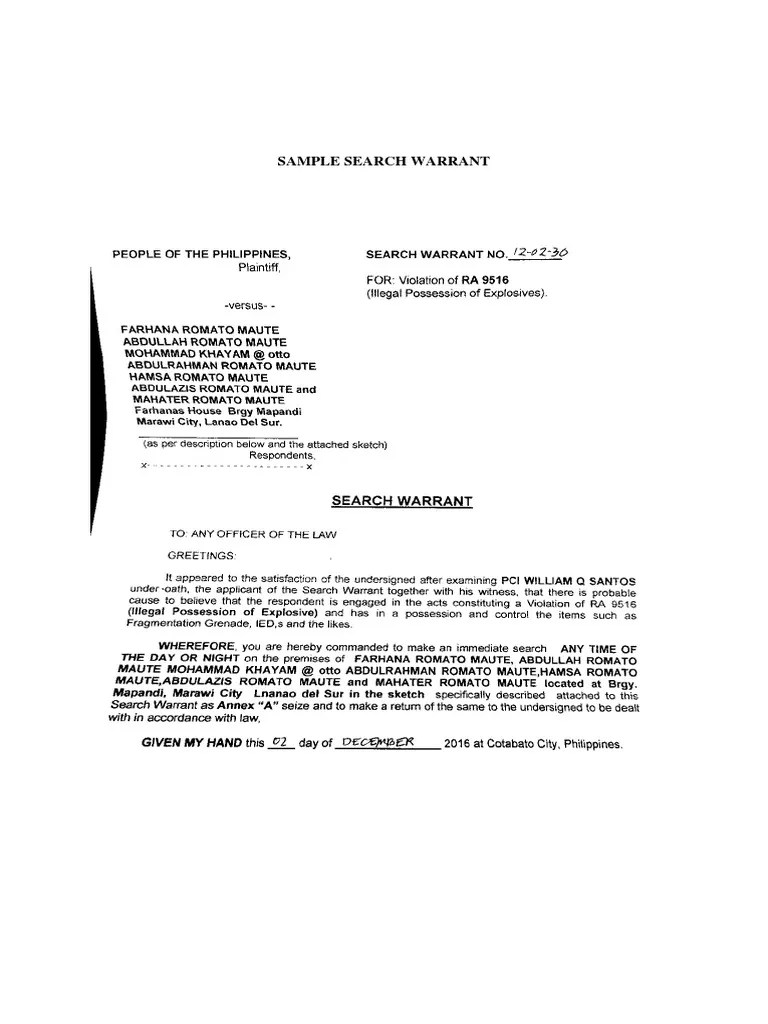 Sample Search Warrant | PDF