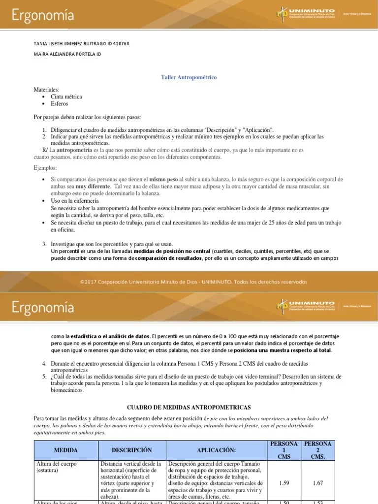 Taller De Ergonomia | Descargar Gratis PDF | Mano | Antropometría