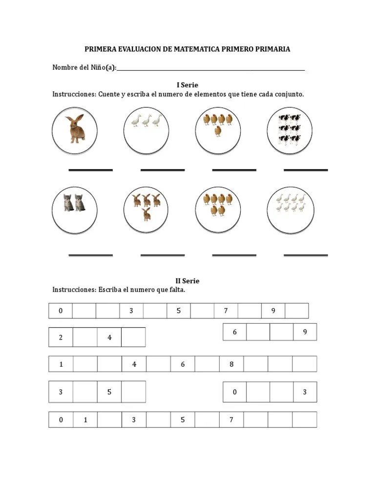 Primera Evaluacion De Matematica Primero Primaria | PDF