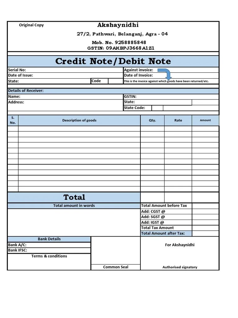 GST Credit Note Format | PDF | Invoice | Payments