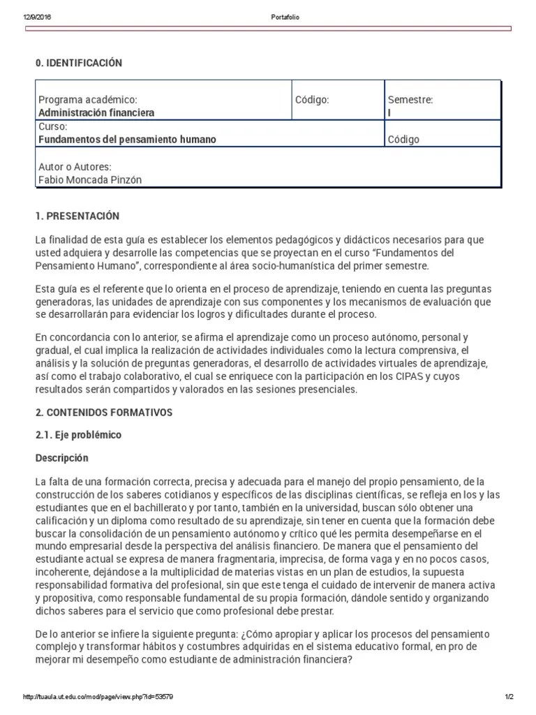 Guía De Aprendizaje Fundamentos Pensamiento Humano | PDF | Aprendizaje ...