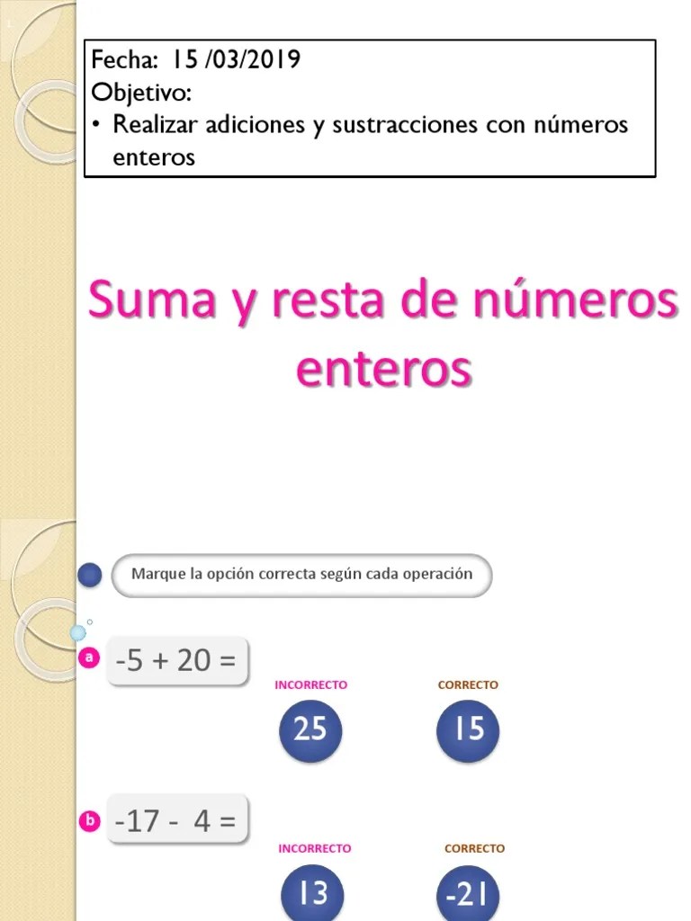 Suma Y Resta Con Números Enteros | PDF | Sustracción | Números