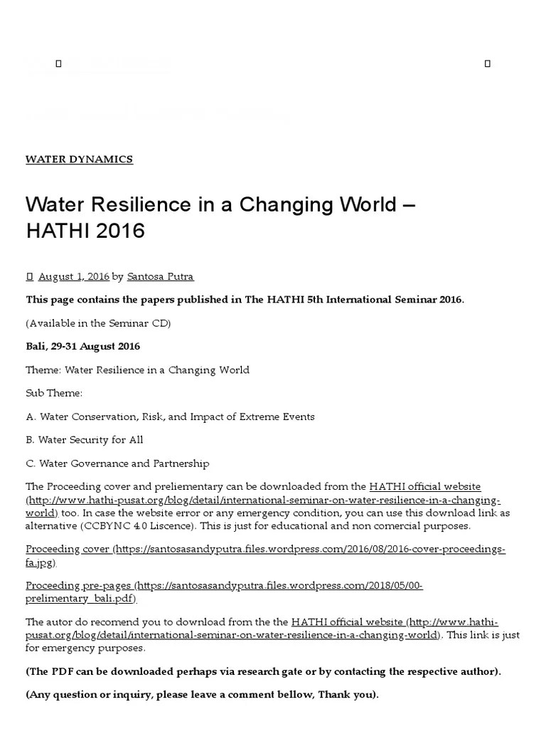 Water Resilience In A Changing World - HATHI 2016 - TOC | PDF | Flood | Drainage Basin