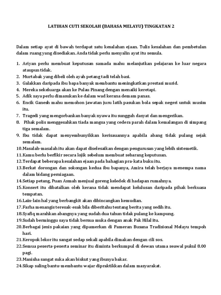 Tatabahasa a isi tempat kosong dengan jawapan yang paling sesuai. Latihan Cuti Sekolah Tatabahasa Bahasa Melayu Tingkatan 2 Pdf
