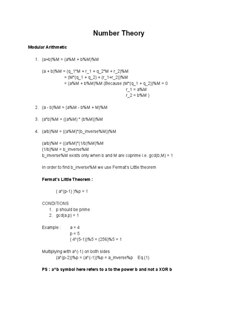 Number Theory: Modular Arithmetic | PDF | Number Theory | Mathematical ...