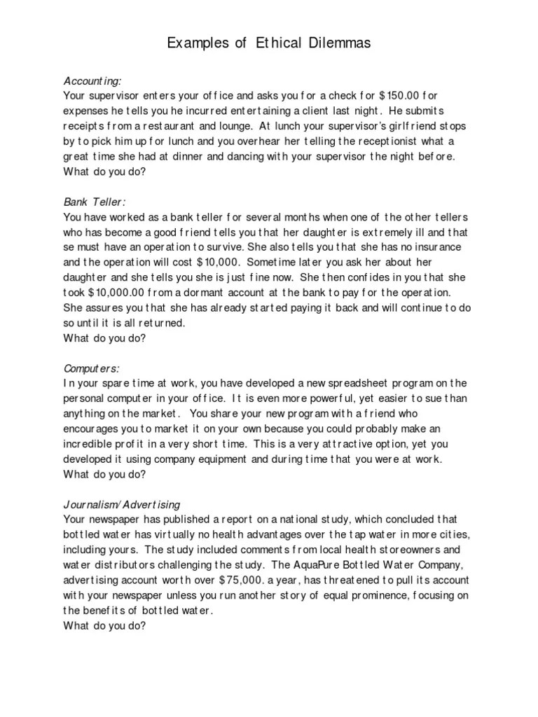 Ethical Dilemma Examples PDF | PDF | Business