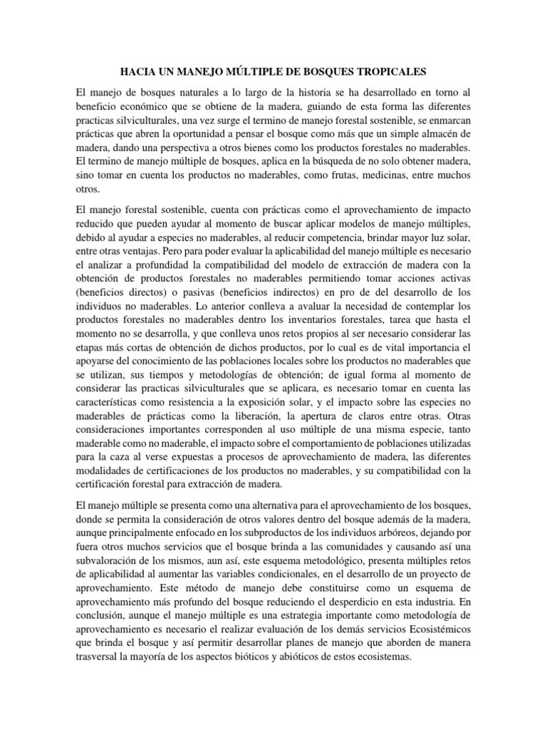 Hacia Un Manejo Múltiple De Bosques Tropicales | PDF | Gestión De Bosques | Los Bosques