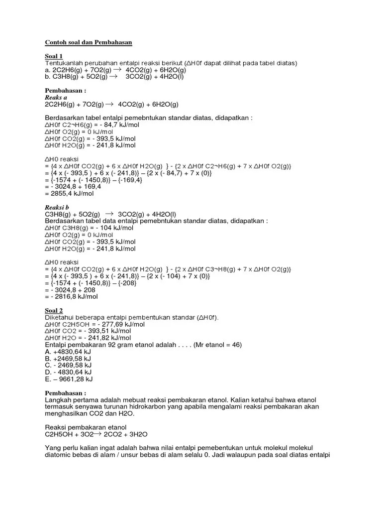 Contoh Soal Dan Pembahasan Termokimia | PDF