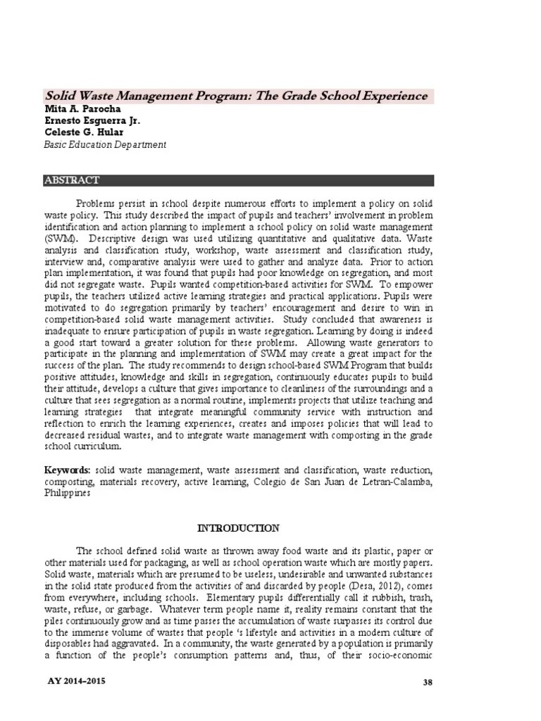 Solid Waste Management Program: The Grade School Experience | PDF | Waste | Waste Management