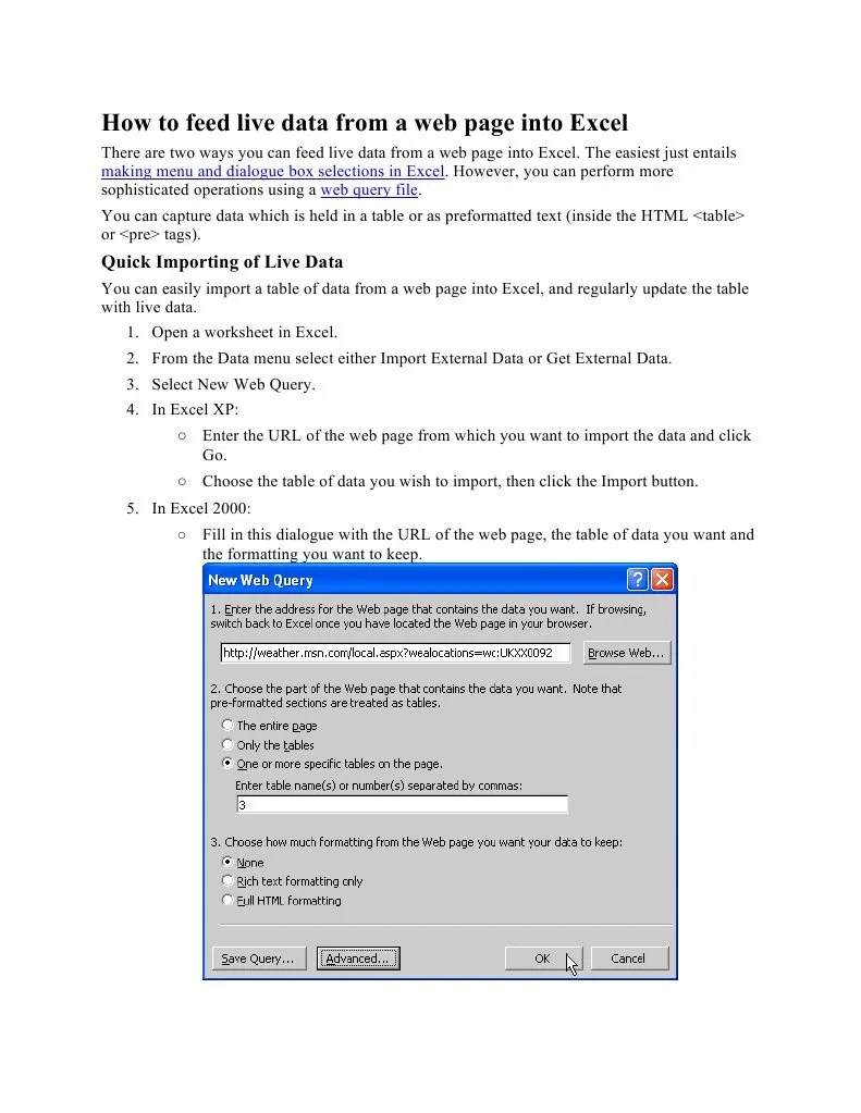 How To Feed Live Data From A Web Page Into Excel | PDF | Microsoft ...