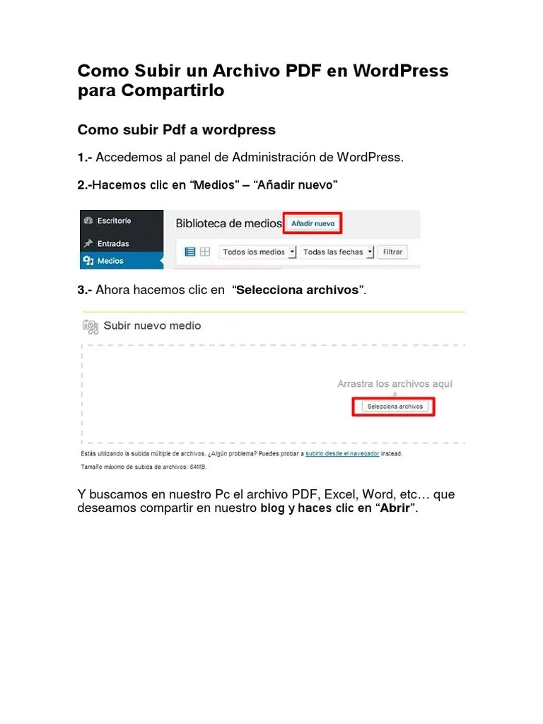 Como Subir Un Archivo PDF En WordPress Para Compartirlo | PDF | Word Press | Internet