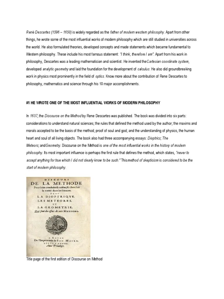 #1 He Wrote One Of The Most Influential Works Of Modern Philosophy | PDF | René Descartes ...