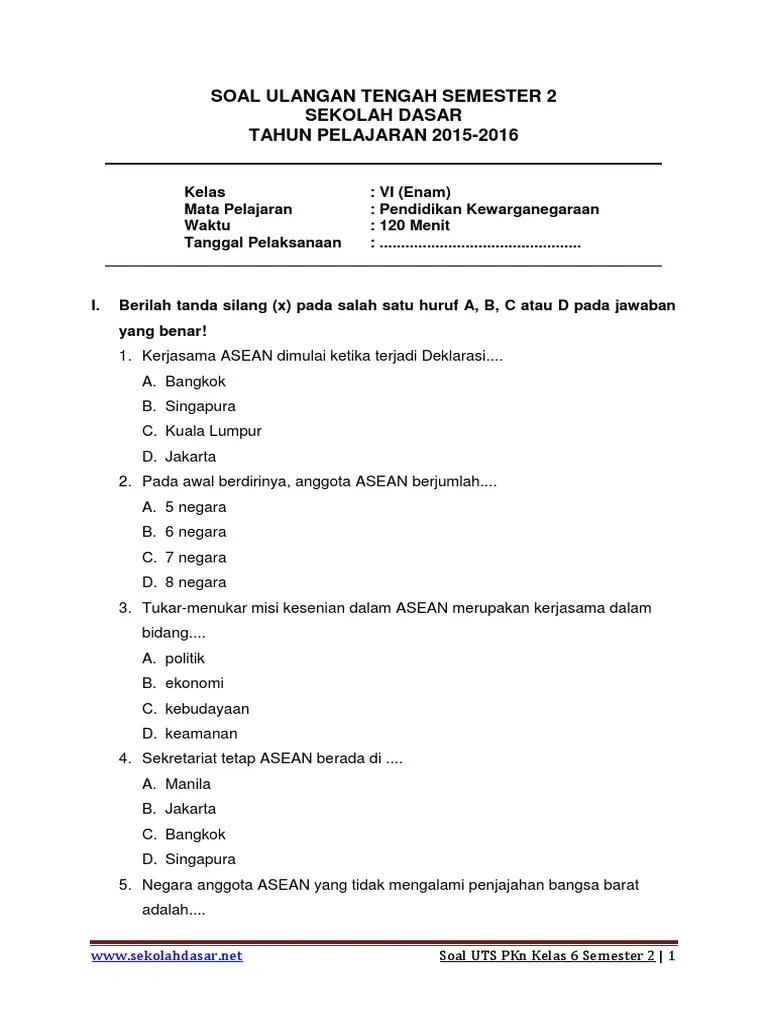 Semua organisasi pemuda yang 2.r. Kisi Kisi Dan Kartu Soal Pkn Uts Kelas 6 Semester 2 Revisi Id