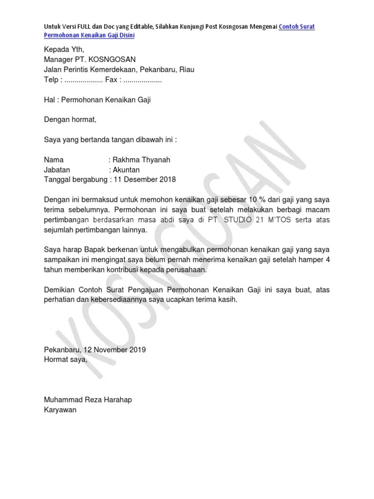 Contoh Surat Penahanan Gaji Swasta