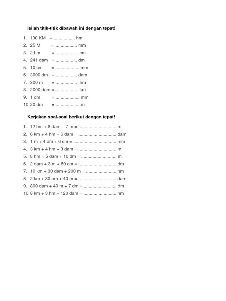 Latihan soal dan kunci jawaban usbn pjok/penjas sma 2021 pdf paket 2, download demikian artikel soal prediksi tentang √ 90 latihan soal dan kunci jawaban usbn pjok/penjas sma 2021. Contoh Soal Dan Jawaban Satuan Panjang Kelas 3 Sd