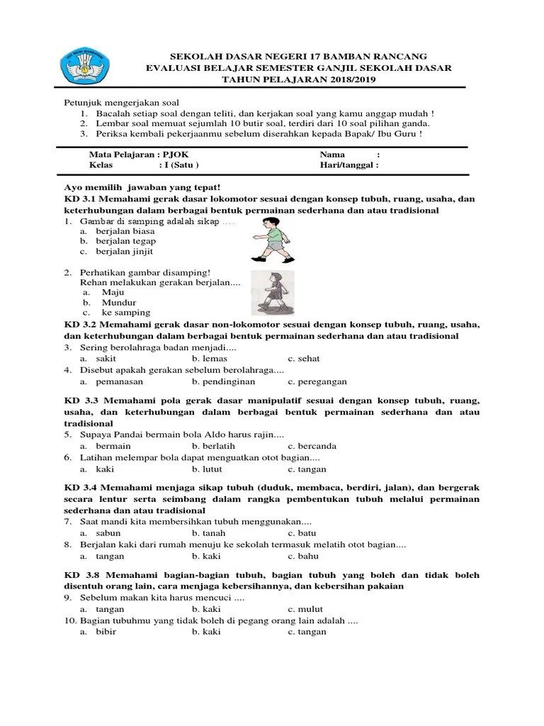 Kami menyediakan contoh tesis dalam format pdf dan ms word. Soal Kd 3 8 Pjok Kelas 1 Beinyu Com