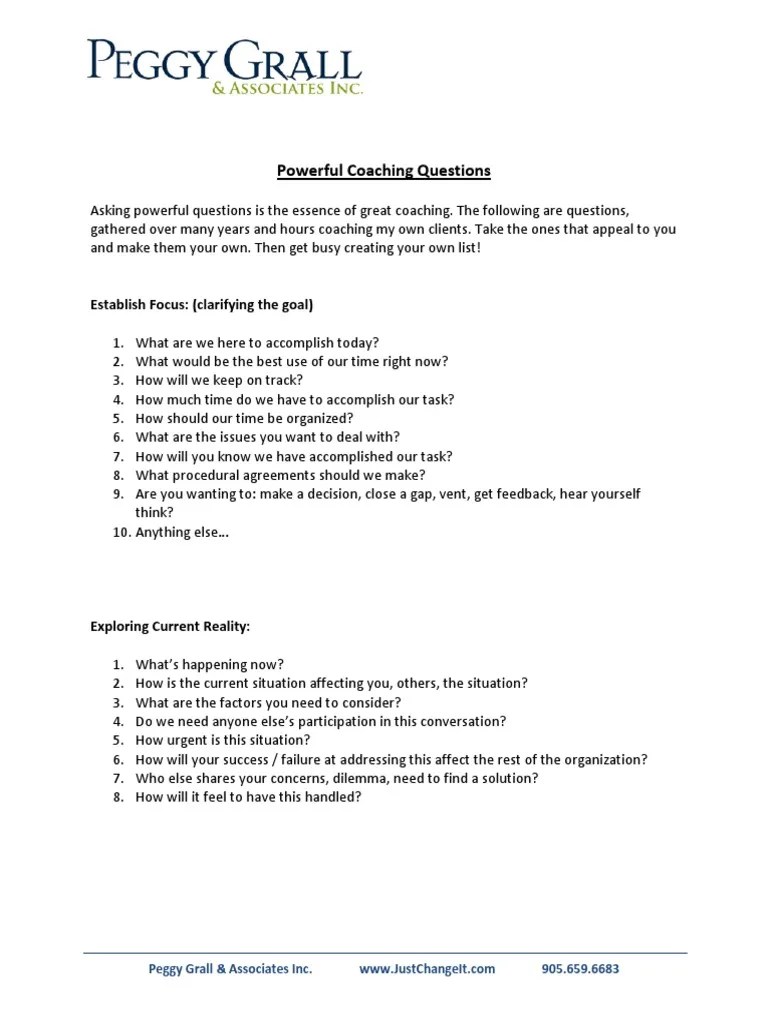 Powerful Coaching Questions PDF | PDF | Question | Attitude (Psychology)