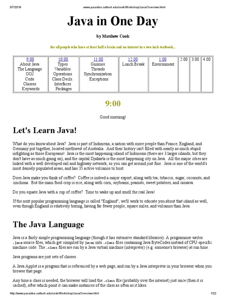 Java In One Day: Let's Learn Java! | PDF | Class (Computer Programming ...