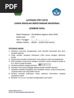 Tahun pelajaran 2018/2019 | didno76.com latihan soal ujian sekolah pai . P 3 Latihan Usbn Pai Sd Pdf